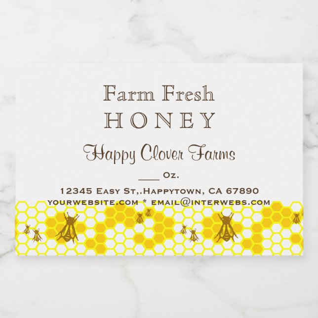 Custom Honey Bee Honeycomb 3" x 2" Food Label Lebensmitteletikett (Einzelnes Label)