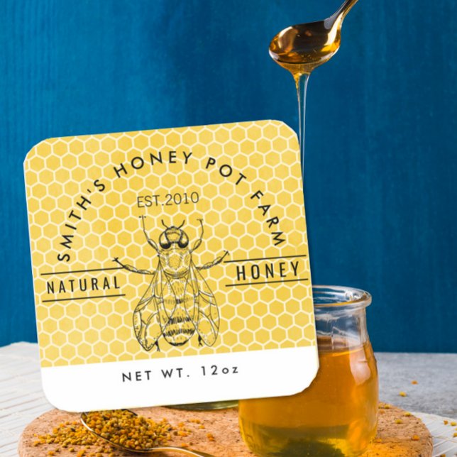 Custom Honey Jar Label | Beekeeper Farm Style Quadratischer Aufkleber (Von Creator hochgeladen)