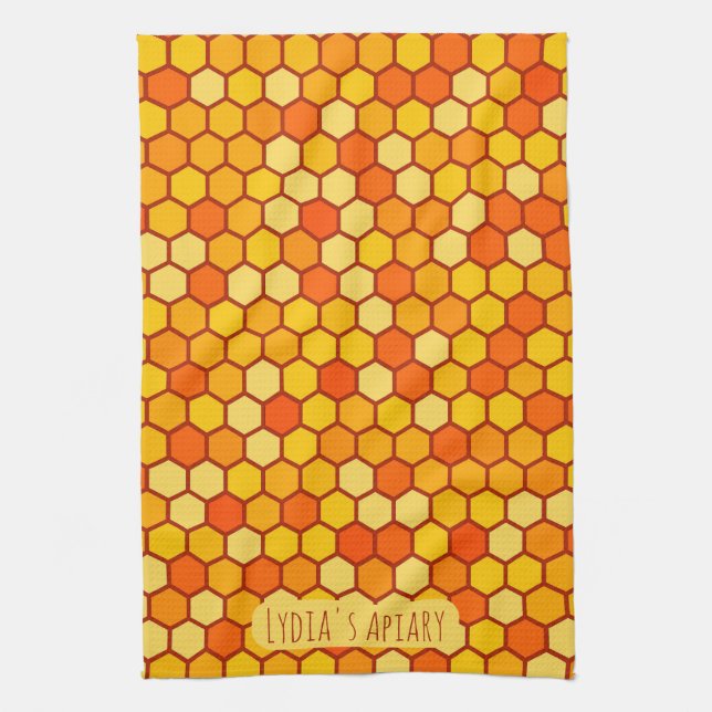 Custom Honeycomb Bright Orange und Golden Beehive Geschirrtuch (Vertikal)