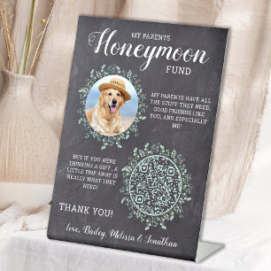 Custom Honeymoon Fund Hund Foto Haustier Hochzeit Sockelschild