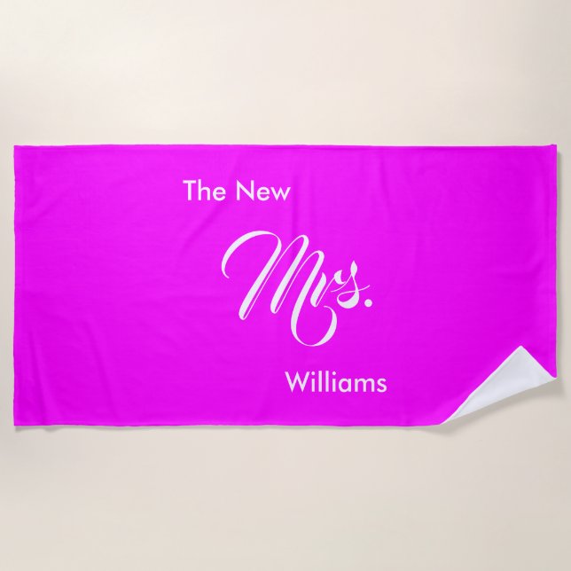 Custom Honeymoon Magenta Das neue Mrs Beach Handtu Strandtuch (Vorderseite)