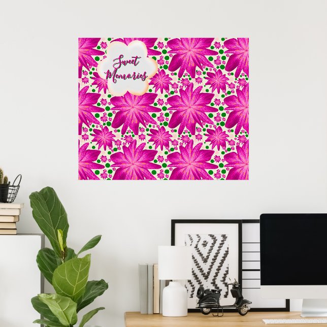 Custom Hot Pink Floral Seamless Pattern  Poster (Heimbüro)