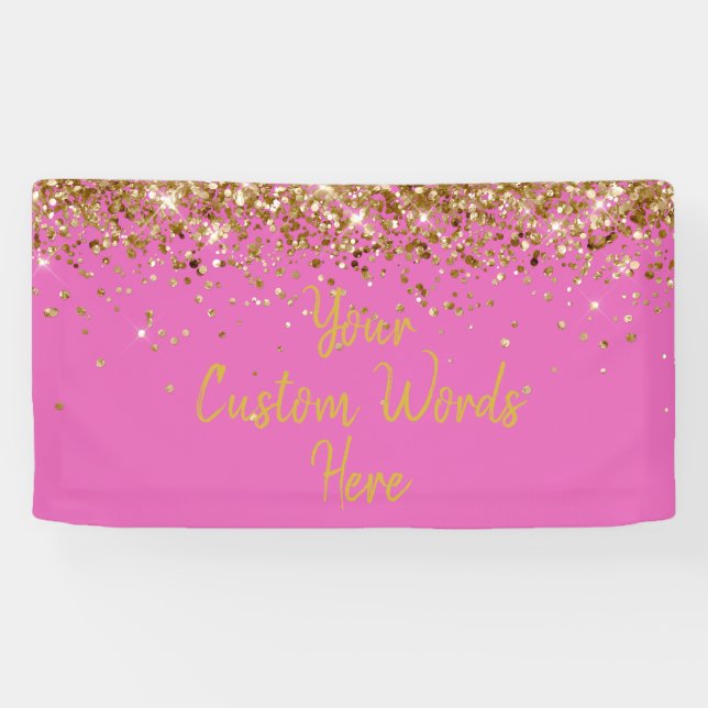 Custom Hot Pink & Gold Birthday Party Foto Stand Banner (Horizontal)