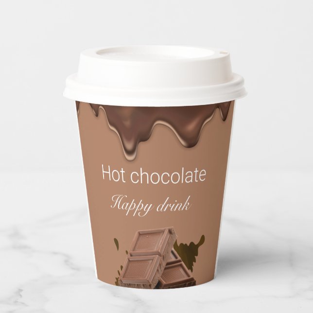 Custom Hot Schokolade Happy Drink braun Pappbecher (Vorderseite)