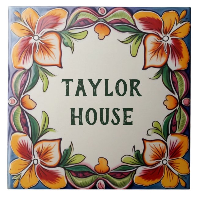 Custom House Name Plate Hawaiianische Blume Bloral Fliese (Vorderseite)