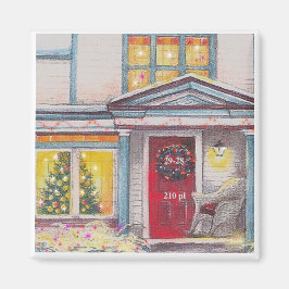 Custom House Number Christmas Hütte Magnet