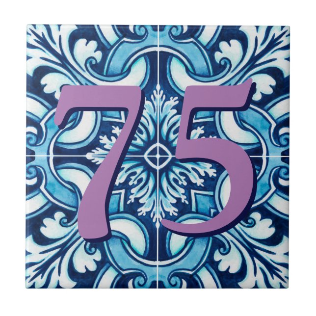 Custom House Number floral Sizilien Keramik Tile Fliese (Vorderseite)