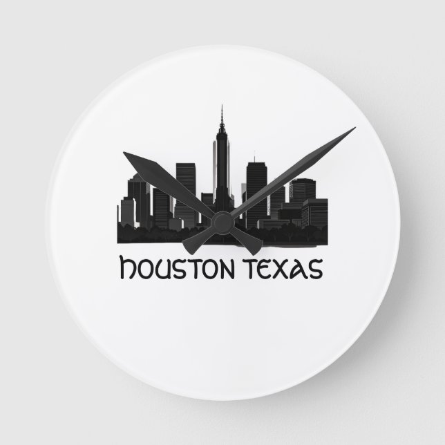 Custom Houston Texas Skyline Runde Wanduhr (Vorderseite)