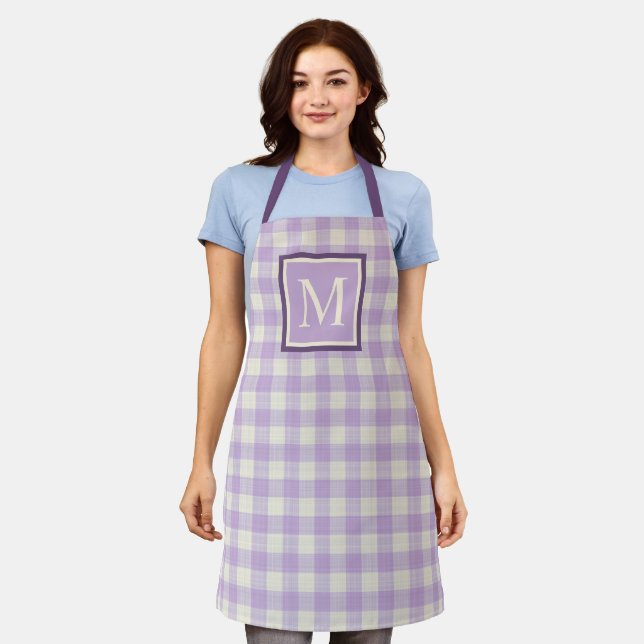 Custom Hübsch Lavender Violet Lila Ivory Gingham Schürze (Getragen)