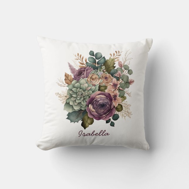 Custom Hübsch Water color Succulary Mauve Floral Kissen (Vorderseite)