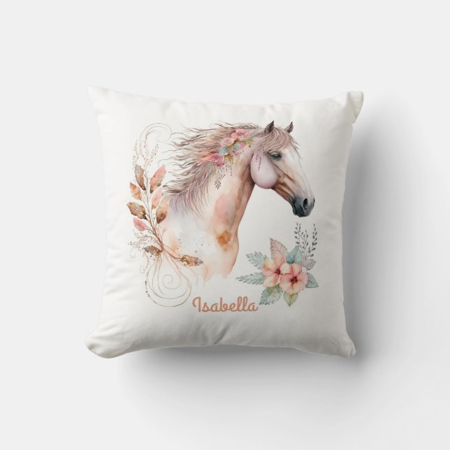 Custom Hübsch Watercolor Floral Boho Pferd Kissen (Vorderseite)