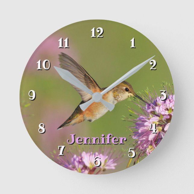 Custom Hummingbird Flowers Runde Wanduhr (Vorderseite)