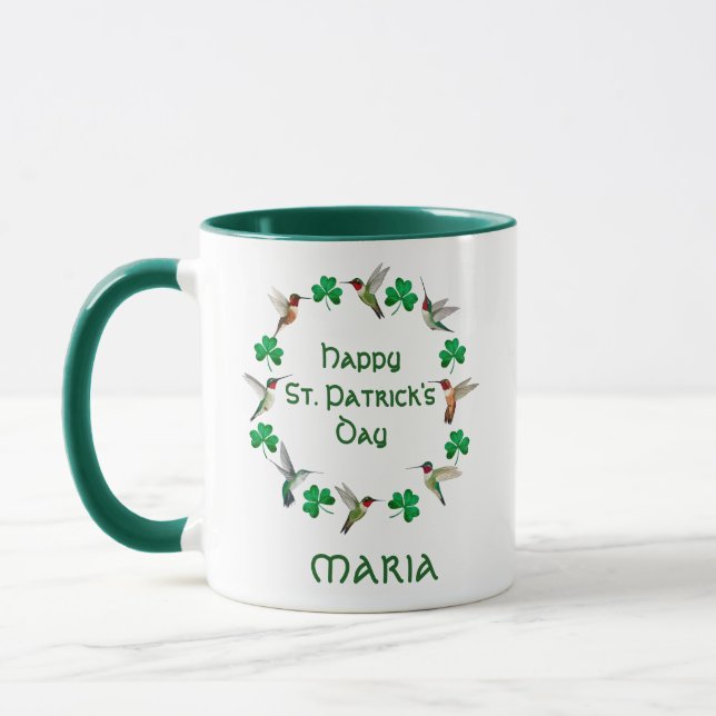 Custom Hummingbirds & Kleeblatts St. Patrick's Day Tasse (Links)