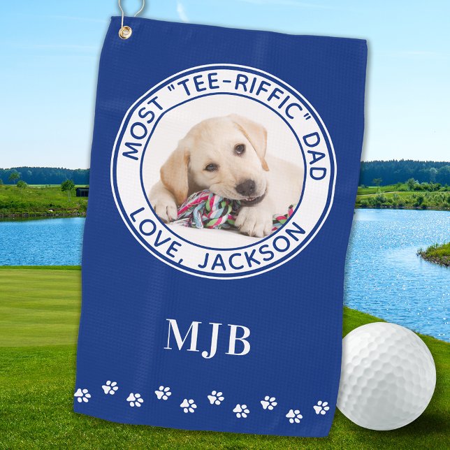 Custom Hund Bester Vater je Golfer Blue Foto Golfhandtuch (Von Creator hochgeladen)
