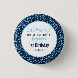 Custom Hund Birthday Blue Paw Print Puppy Pet Button