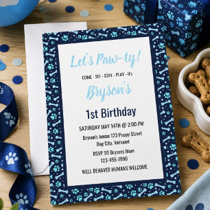 Custom Hund Birthday Blue Paw Print Puppy Pet Einladung