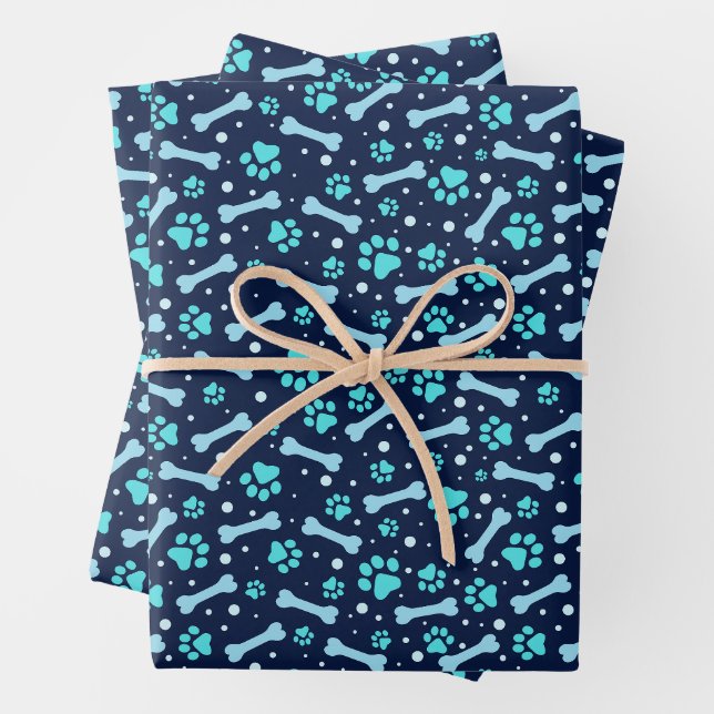 Custom Hund Birthday Blue Paw Print Puppy Pet Geschenkpapier Set (Beispiel)