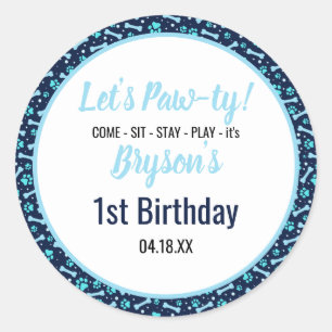 Custom Hund Birthday Blue Paw Print Puppy Pet Runder Aufkleber