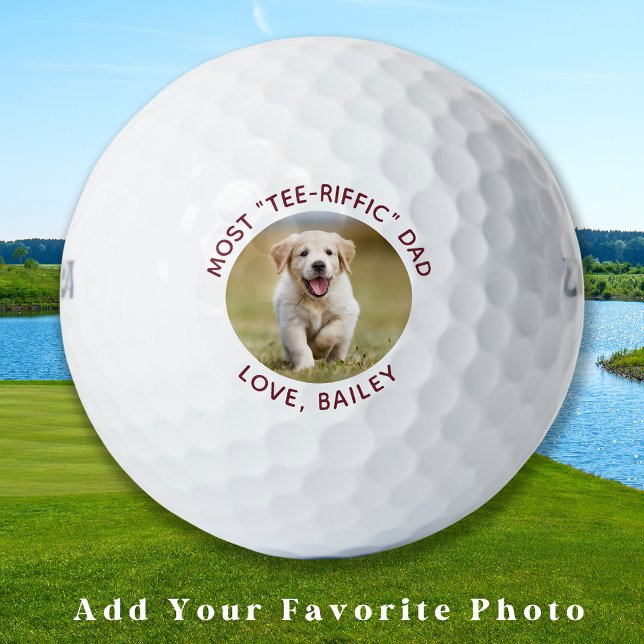 Custom Hund Foto Bester Vater je Red White Golfball (Von Creator hochgeladen)