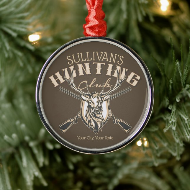Custom Hunter NAME Deer Trophy Rifjagd Club Ornament Aus Metall (Baum)