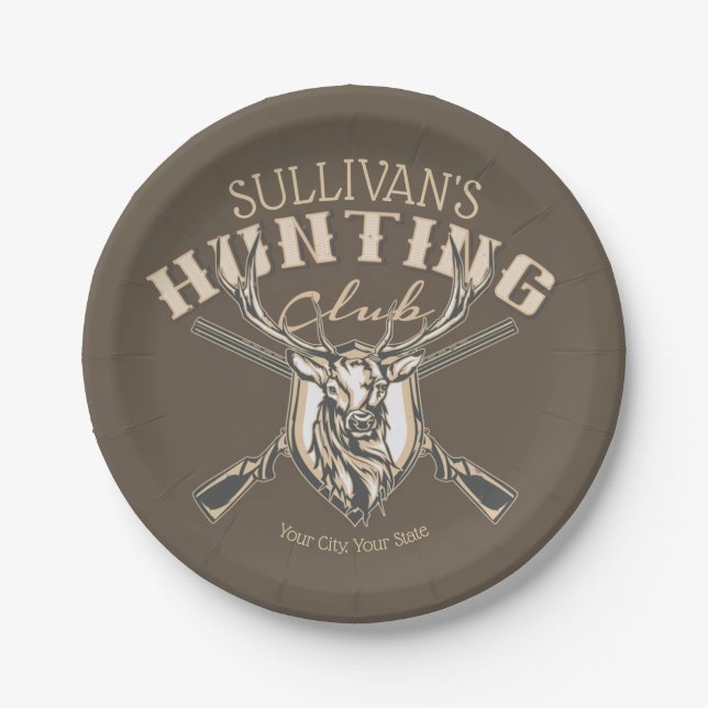 Custom Hunter NAME Deer Trophy Rifjagd Club Pappteller (Vorderseite)