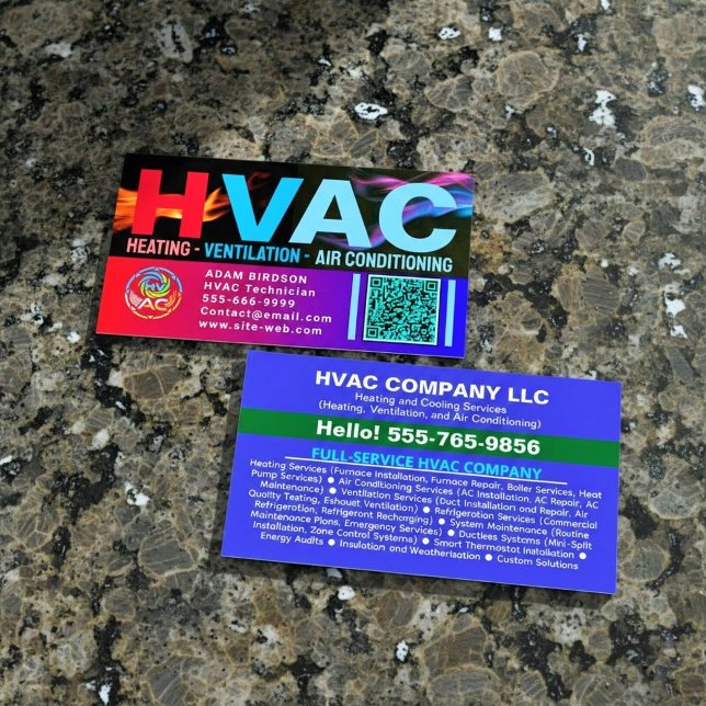 Custom HVAC Company Logo Qr Code | Professional AC Visitenkarte (custom ac service business cards, hvac business card with QR, professional heating and cooling cards)