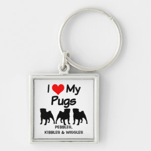 CUSTOM I Liebe meine drei Mops Hunde Schlüsselanhänger