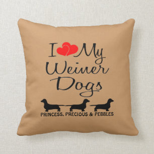 Custom I Liebe meine drei Weiner Hunde Kissen