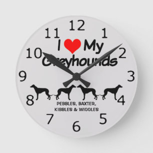 CUSTOM I Liebe meine vier Windhunde Hunde Runde Wanduhr