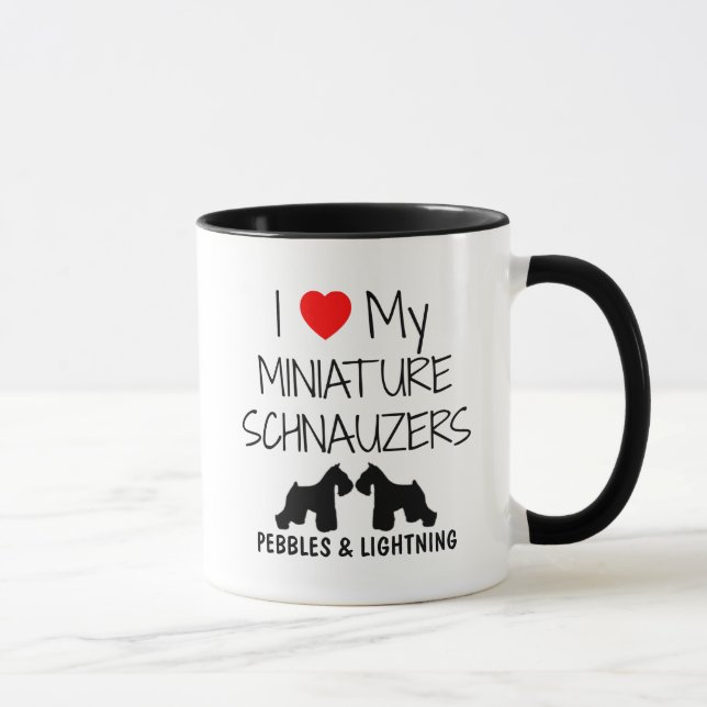 Custom I Liebe meine zwei Miniaturschnauzer Tasse (Rechts)