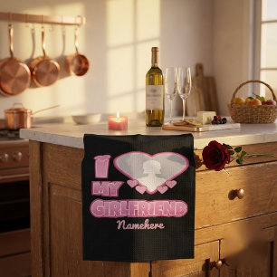 Custom I Liebe My Girlfriend - Foto & Name hinzufü Geschirrtuch