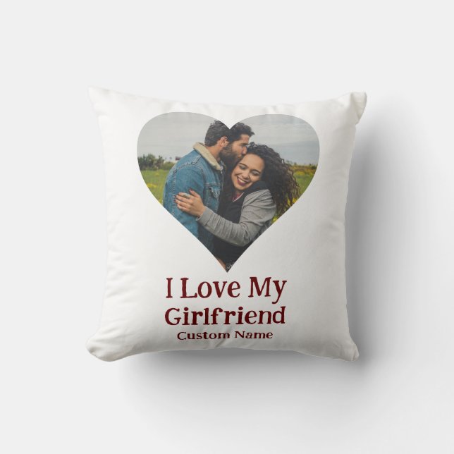 Custom I Liebe My Girlfriend Heart Foto Kissen (Vorderseite)