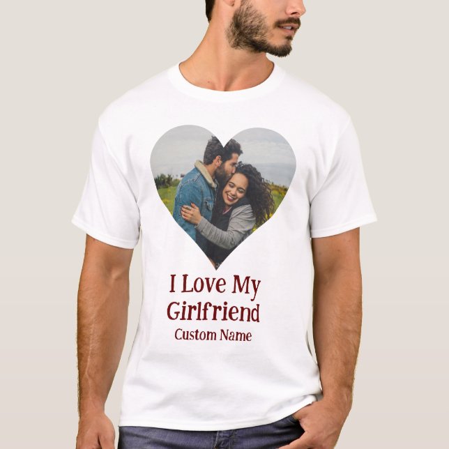 Custom I Liebe My Girlfriend Heart Foto T-Shirt (Vorderseite)