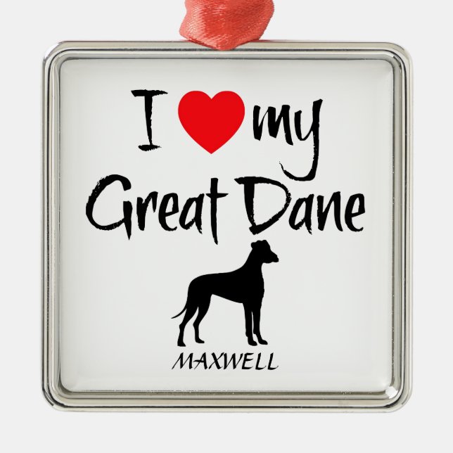 Custom I Liebe My Great Dane Silbernes Ornament (Vorne)