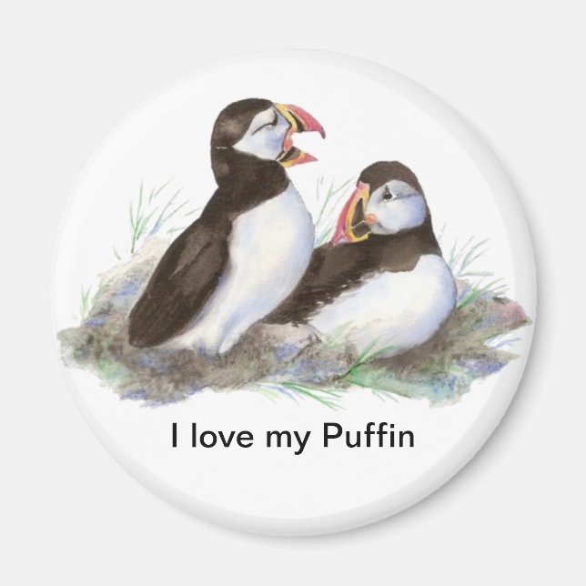 Custom "I Liebe my Puffin", Niedliche Aquarellpuff Magnet (Vorne)