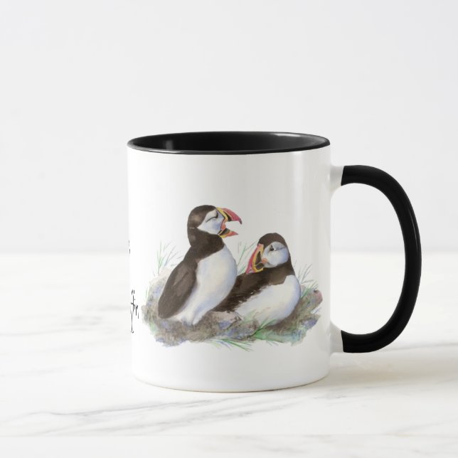 Custom "I Liebe my Puffin", Niedliche Aquarellpuff Tasse (Rechts)