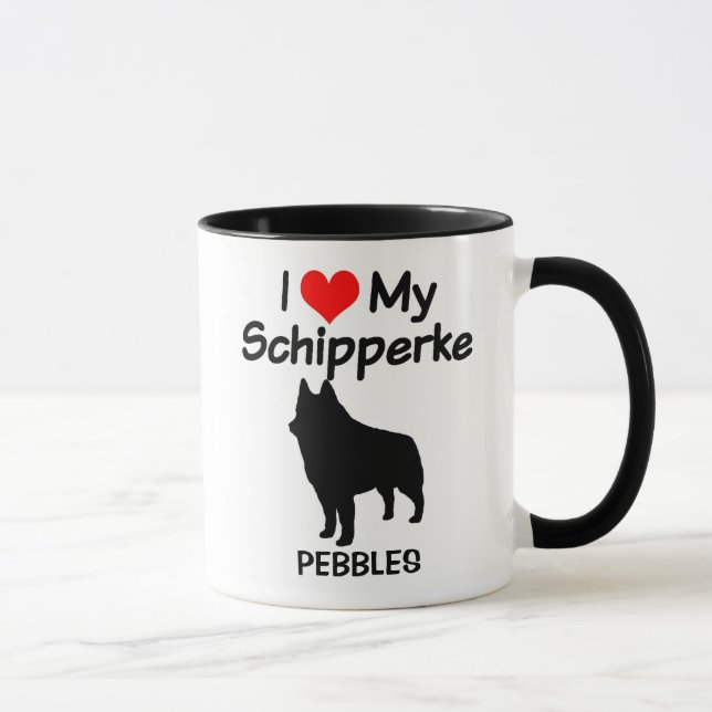Custom I Liebe My Schipperke Dog Silhouette Tasse (Rechts)