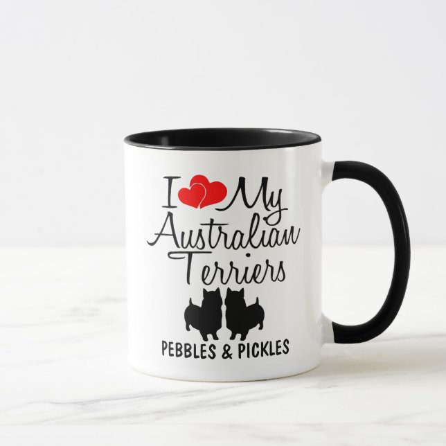 Custom I Liebe My Two Australian Terriers Tasse (Rechts)
