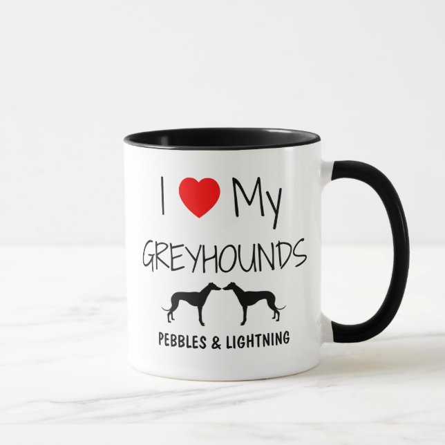 Custom I Liebe My Two Greyhounds Tasse (Rechts)