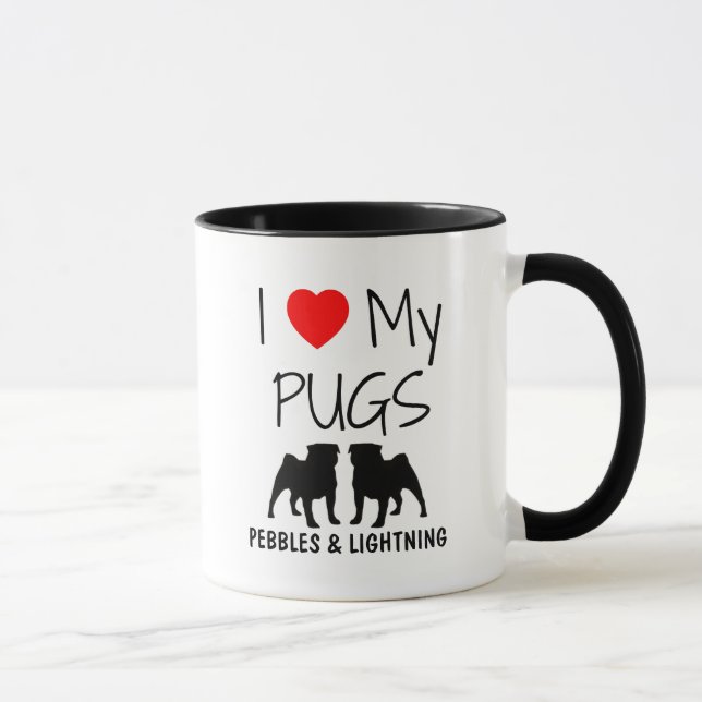 Custom I Liebe My Two Mops Tasse (Rechts)