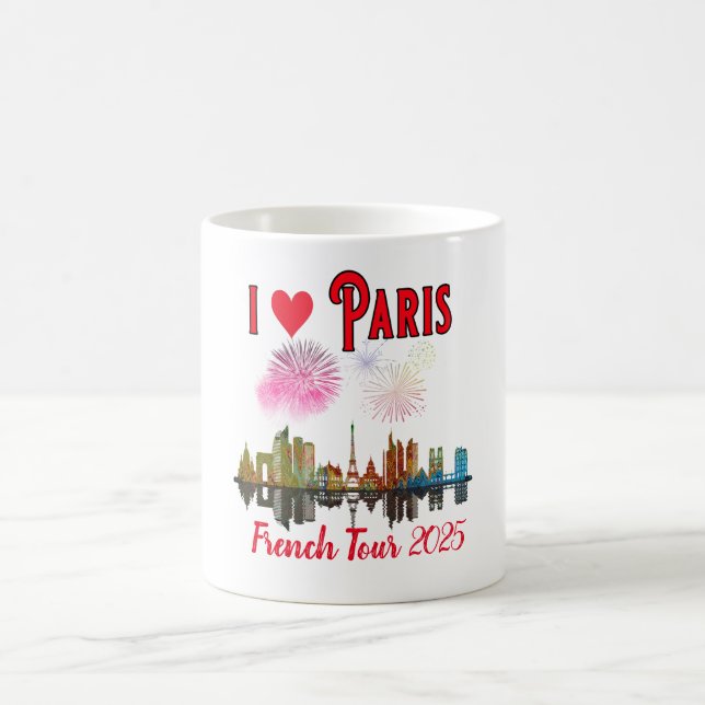 Custom I Liebe Paris bei Night Skyline Fireworks Kaffeetasse (Mittel)