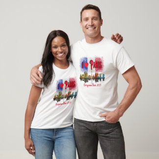 Custom I Liebe Paris Skyline Französisches Flaggen T-Shirt