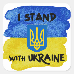 Custom I START MIT UKRAINE Unterstützung ukrainisc Quadratischer Aufkleber