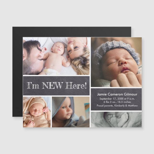 Custom I'm New Here Baby Foto Collage Magneteinladung (Vorne/Hinten)