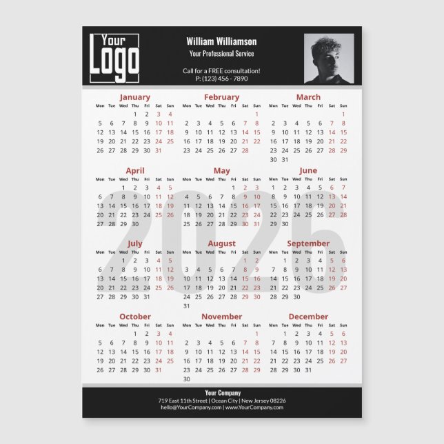 Custom Image Logo Black White 2026 Calendar Magnet (Vorderseite)