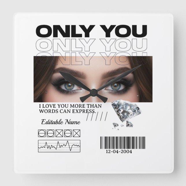 Custom Image & Text | Personalized Quadratische Wanduhr (Vorderseite)