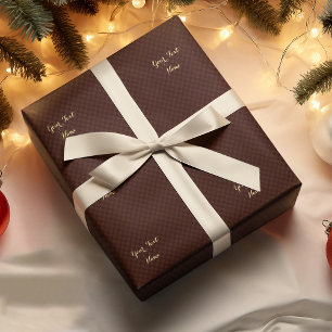 Custom Imitats Gold Script Modernes, braunes Karo- Geschenkpapier