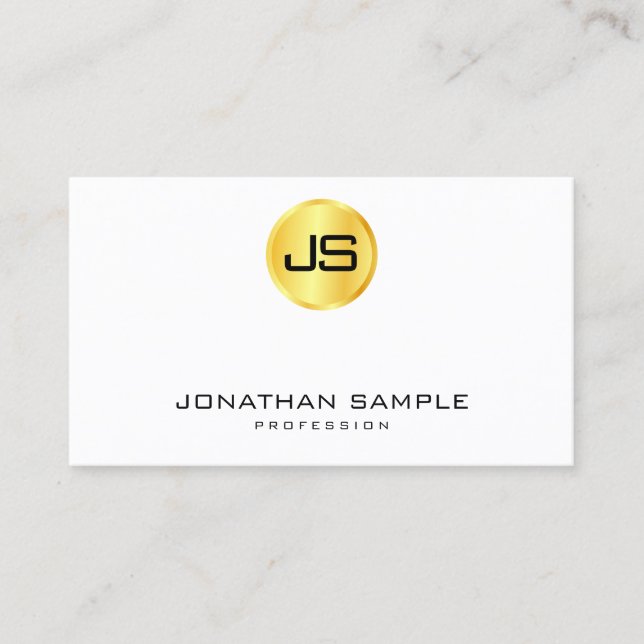 Custom Imitats Gold White Modern Elegante Monogram Visitenkarte (Vorderseite)