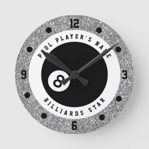 Custom Imitats Silver Glitzer Pool Billard Runde Wanduhr