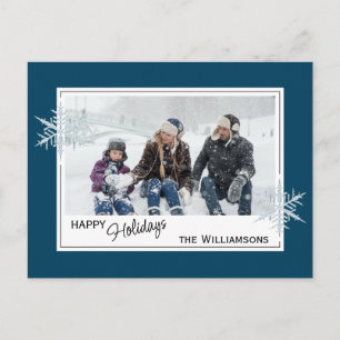 Custom Imitats Silver Snowflakes on Dark Blue Postkarte
